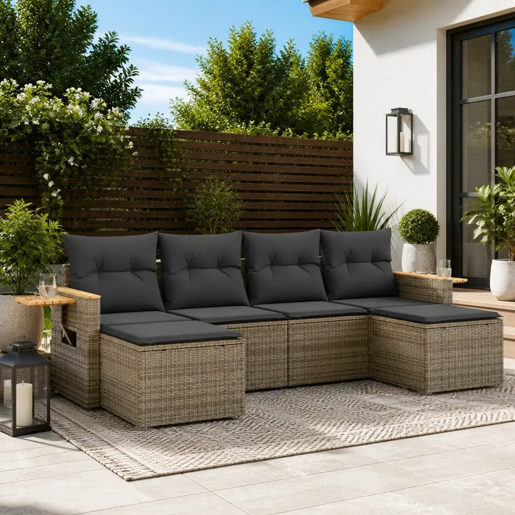 Garden Sofa Set 6 Piece Outdoor Furniture Patio Sectional Grey Poly Rattan