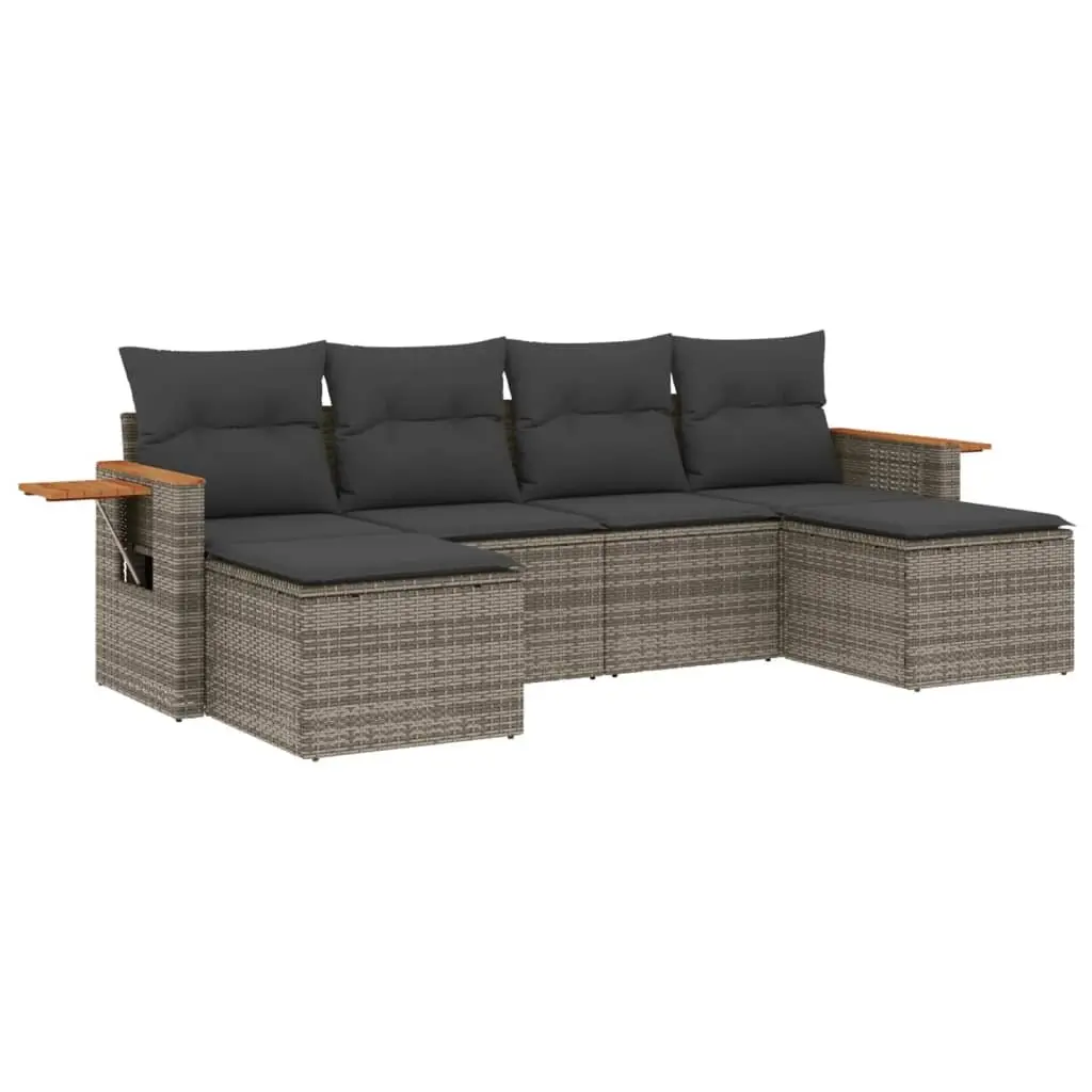 Garden Sofa Set 6 Piece Outdoor Furniture Patio Sectional Grey Poly Rattan