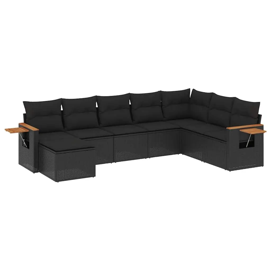 8 Piece Outdoor Garden Sofa Set with Cushions Black Poly Rattan Patio Furniture