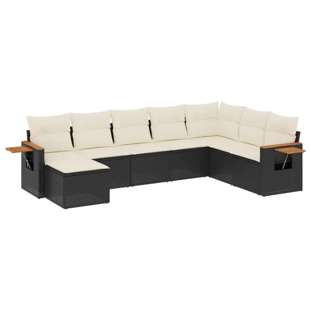8 Piece Outdoor Garden Sofa Set with Cushions Black Poly Rattan Patio Furniture