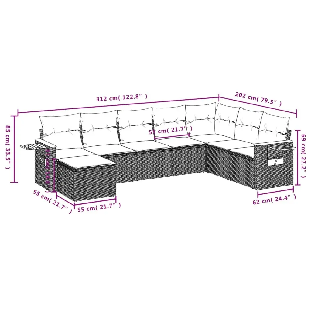 8 Piece Outdoor Garden Sofa Set with Cushions Black Poly Rattan Patio Furniture