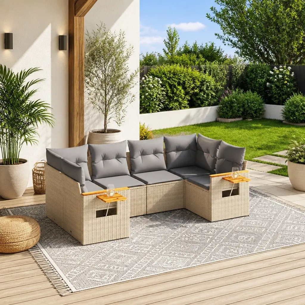 Outdoor Furniture Modular Garden Sofa Set 6 Piece Beige with Cushions