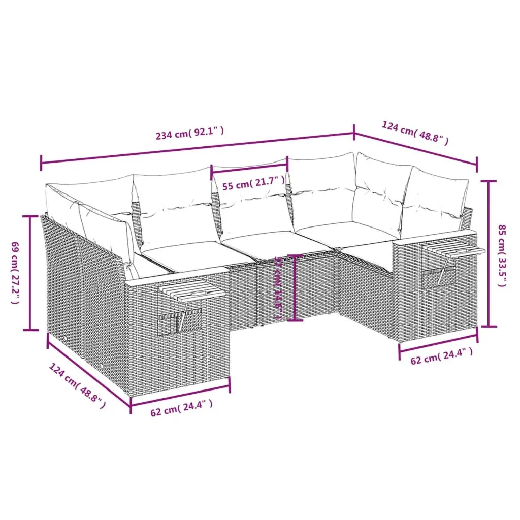 Outdoor Furniture Modular Garden Sofa Set 6 Piece Beige with Cushions
