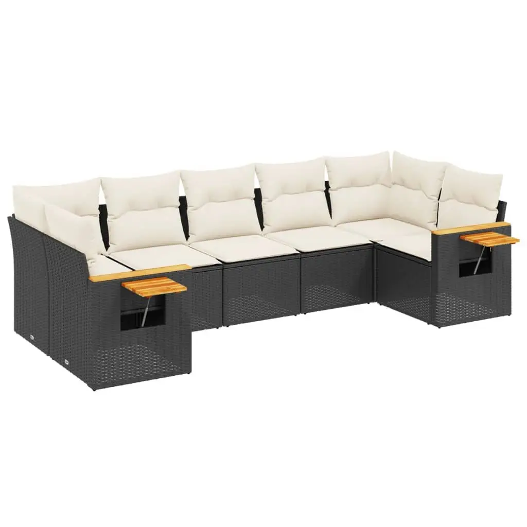 7 Piece Garden Sofa Set Black Poly Rattan Outdoor Furniture Patio Lounge with