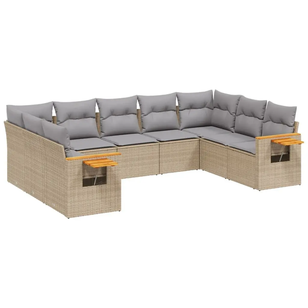 Modular Outdoor Sofa Set 9 Piece Patio Furniture Beige PE Rattan