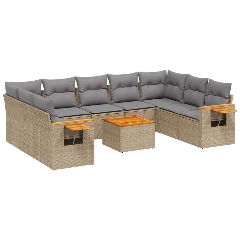 Garden Sofa Set 10 Piece Outdoor Patio Furniture Beige Rattan with Cushions