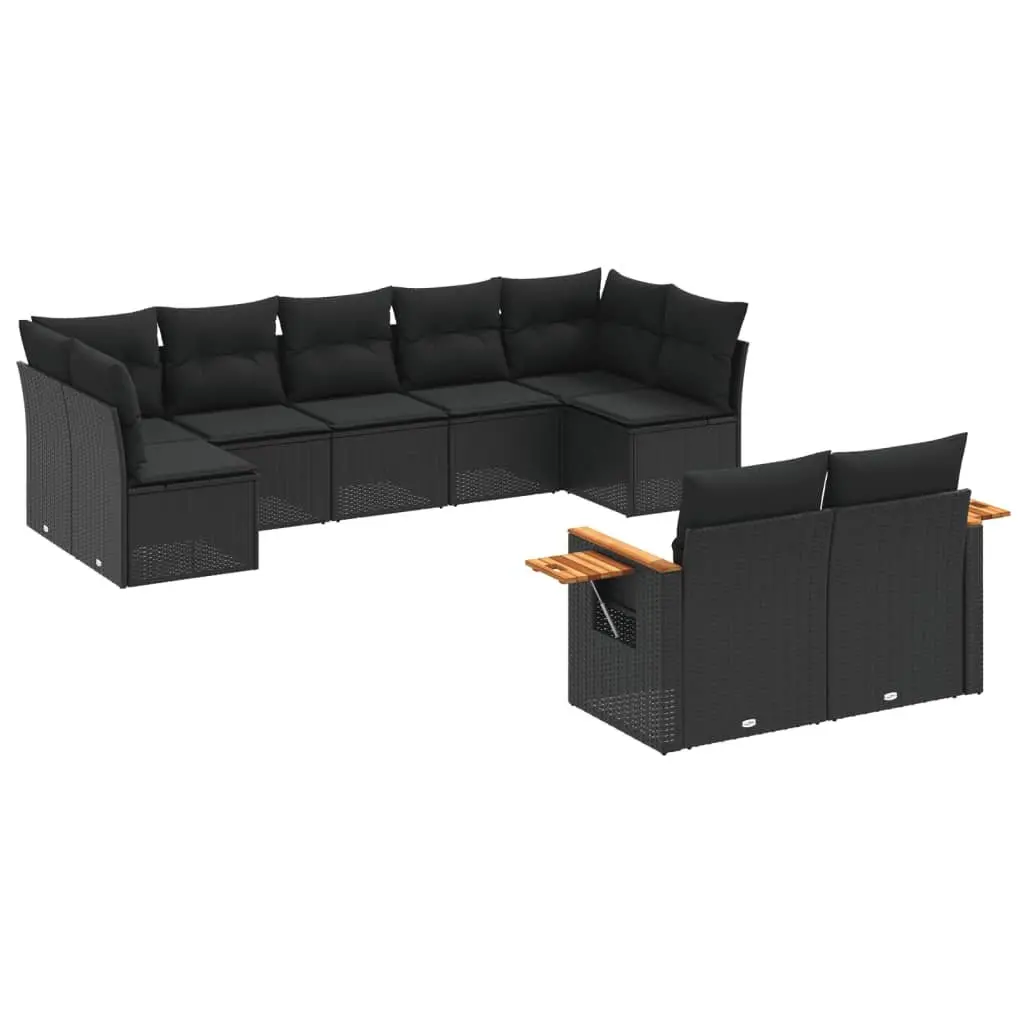 Garden Sofa Set 9 Piece Outdoor Patio Furniture with Cushions Black Poly Rattan