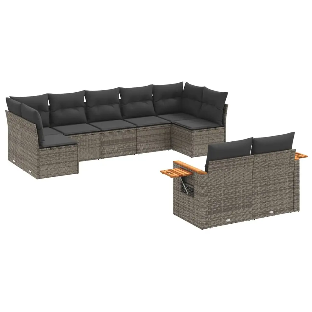 Garden Sofa Set 9 Piece Outdoor Furniture Grey Poly Rattan with Cushions