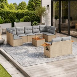 Outdoor Garden Sofa Set 10 Piece Beige Poly Rattan Patio Furniture with Cushions