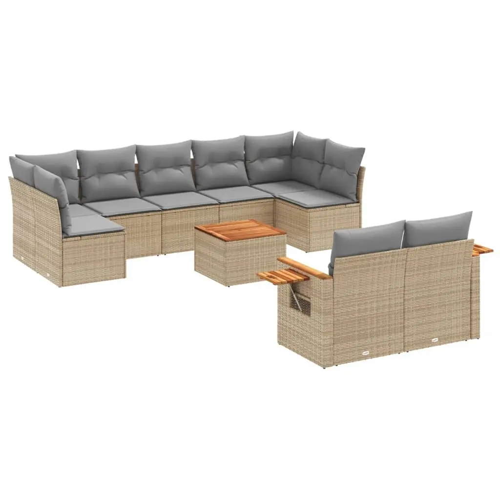 Outdoor Garden Sofa Set 10 Piece Beige Poly Rattan Patio Furniture with Cushions