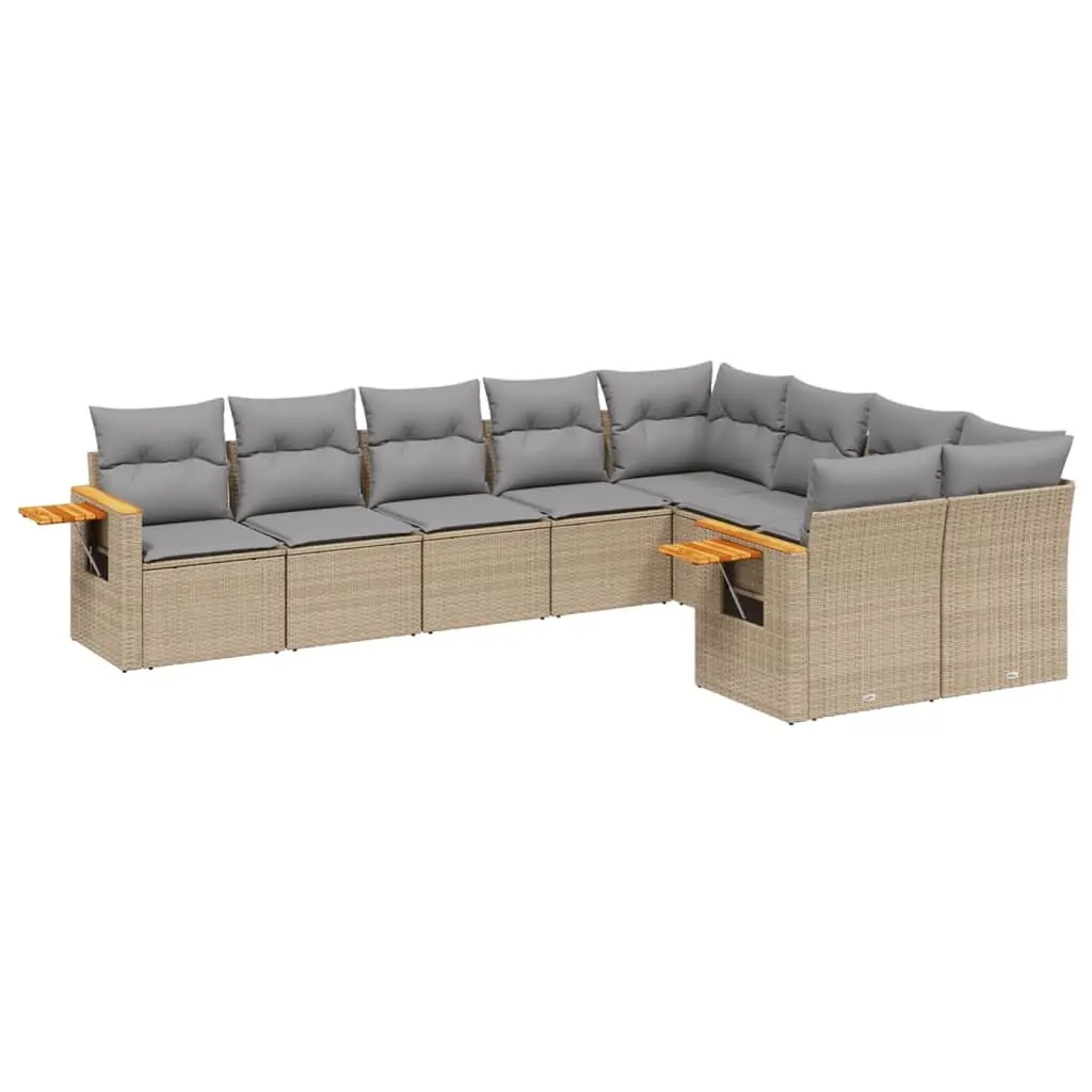 9 Piece Outdoor Garden Sofa Set Modular Beige Poly Rattan Patio Furniture with Cushions