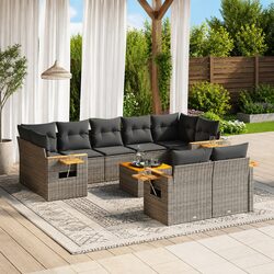 Garden Sofa Set 10 Piece Outdoor Furniture Grey Poly Rattan Patio with Cushions