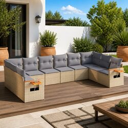 Garden Sofa Set 10 Piece Outdoor Furniture Patio Beige Rattan Modular with