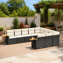 Garden Sofa Set 10 Piece Outdoor Furniture Black Poly Rattan Patio Lounge with