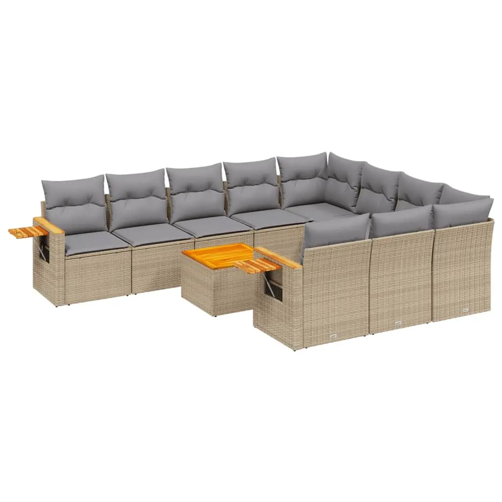 Garden Sofa Set 11 Piece Outdoor Furniture Patio Beige Poly Rattan with Cushions