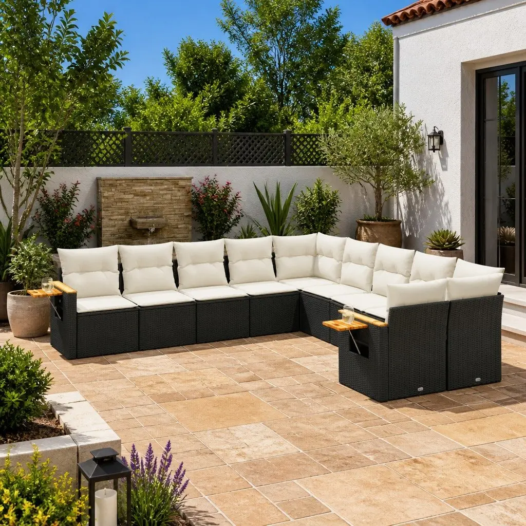 Black 10-Piece Modular Garden Sofa Set