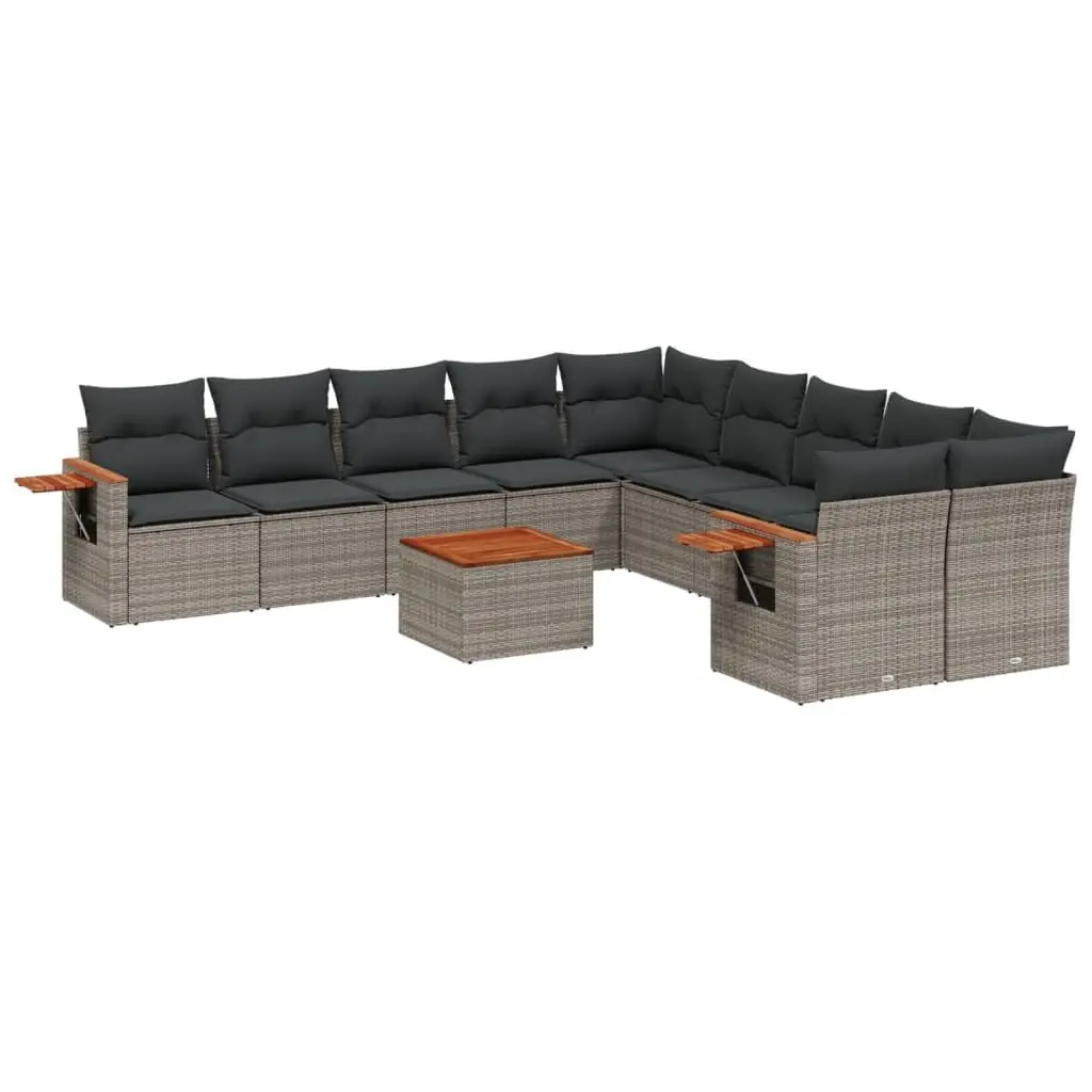 11 Piece Modular Outdoor Sofa Set Grey Poly Rattan Cushions with Foldable Table