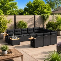 Garden Sofa Set 11 Piece Outdoor Furniture Black Poly Rattan Modular Patio