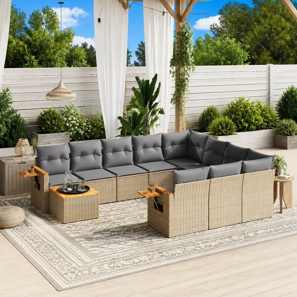 Outdoor Garden Sofa Set Modular 11 Piece Beige Poly Rattan