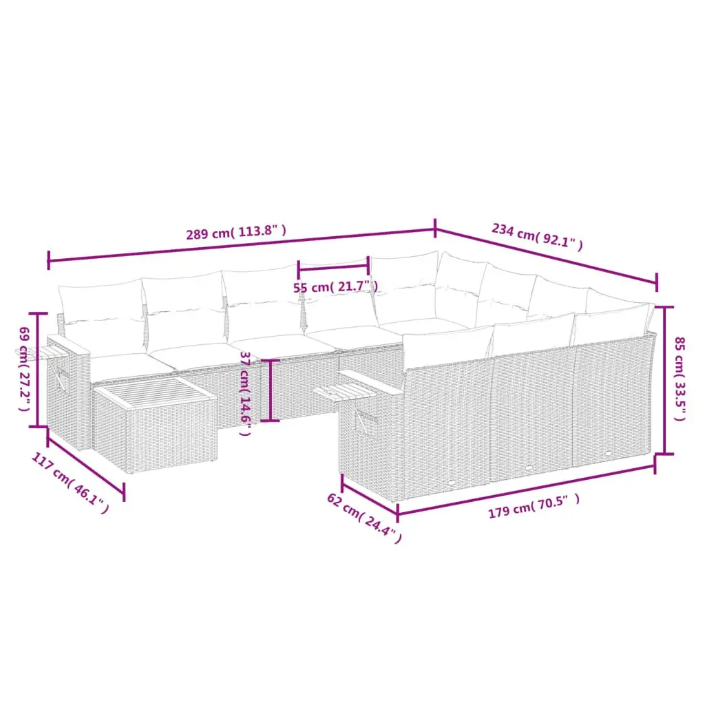 Outdoor Garden Sofa Set Modular 11 Piece Beige Poly Rattan