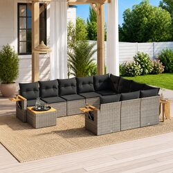 11 Piece Garden Sofa Set with Cushions Grey Outdoor Furniture Patio Rattan