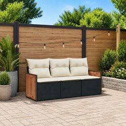 3 Piece Outdoor Garden Sofa Set with Cushions Black Poly Rattan Patio Furniture