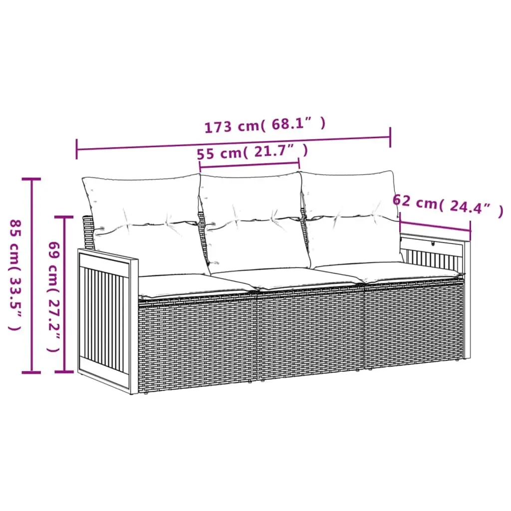 Garden Sofa Set 3 Piece Outdoor Furniture Patio Rattan Seating with Cushions