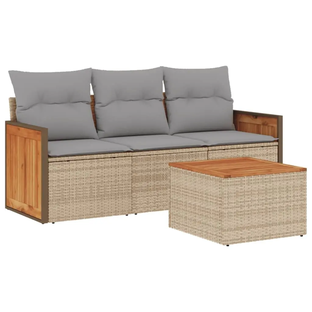 Garden Sofa Set 4 Piece Outdoor Furniture Beige Cushions Patio Conversation