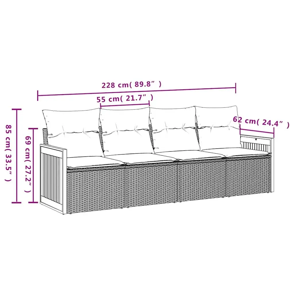4 Piece Garden Sofa Set Black Poly Rattan Outdoor Furniture Patio Lounge