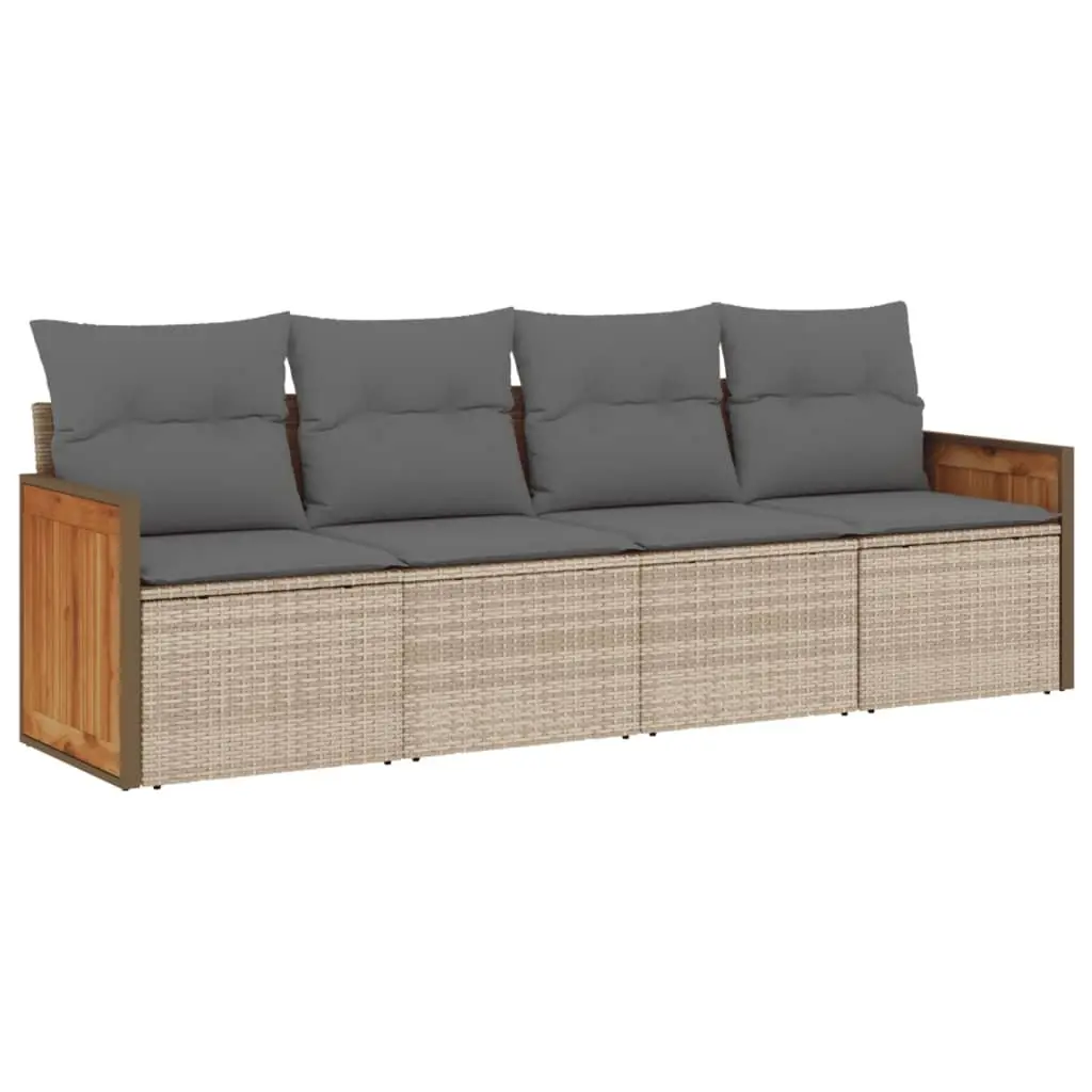 Garden Sofa Set 4 Piece Outdoor Furniture Beige Poly Rattan Cushions Patio