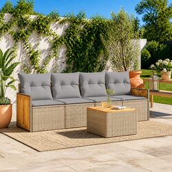 Cozy 5 Piece Outdoor Sofa Set with Beige Cushions