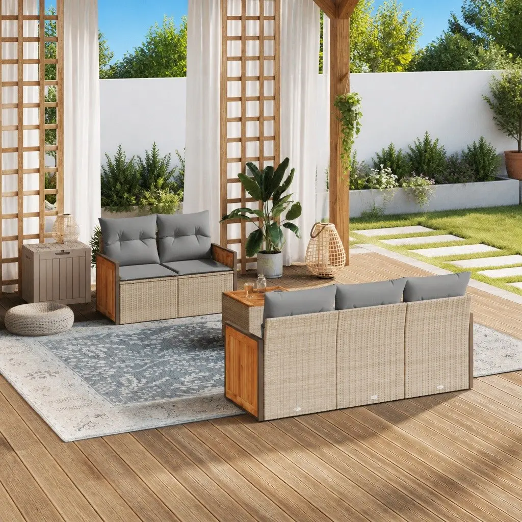 Garden Sofa Set 6 Piece Outdoor Furniture Patio Sectional Beige with Cushions