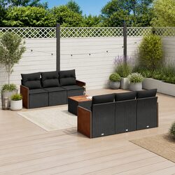 Outdoor Garden Sofa Set 7 Piece Black Poly Rattan Furniture with Cushions Patio