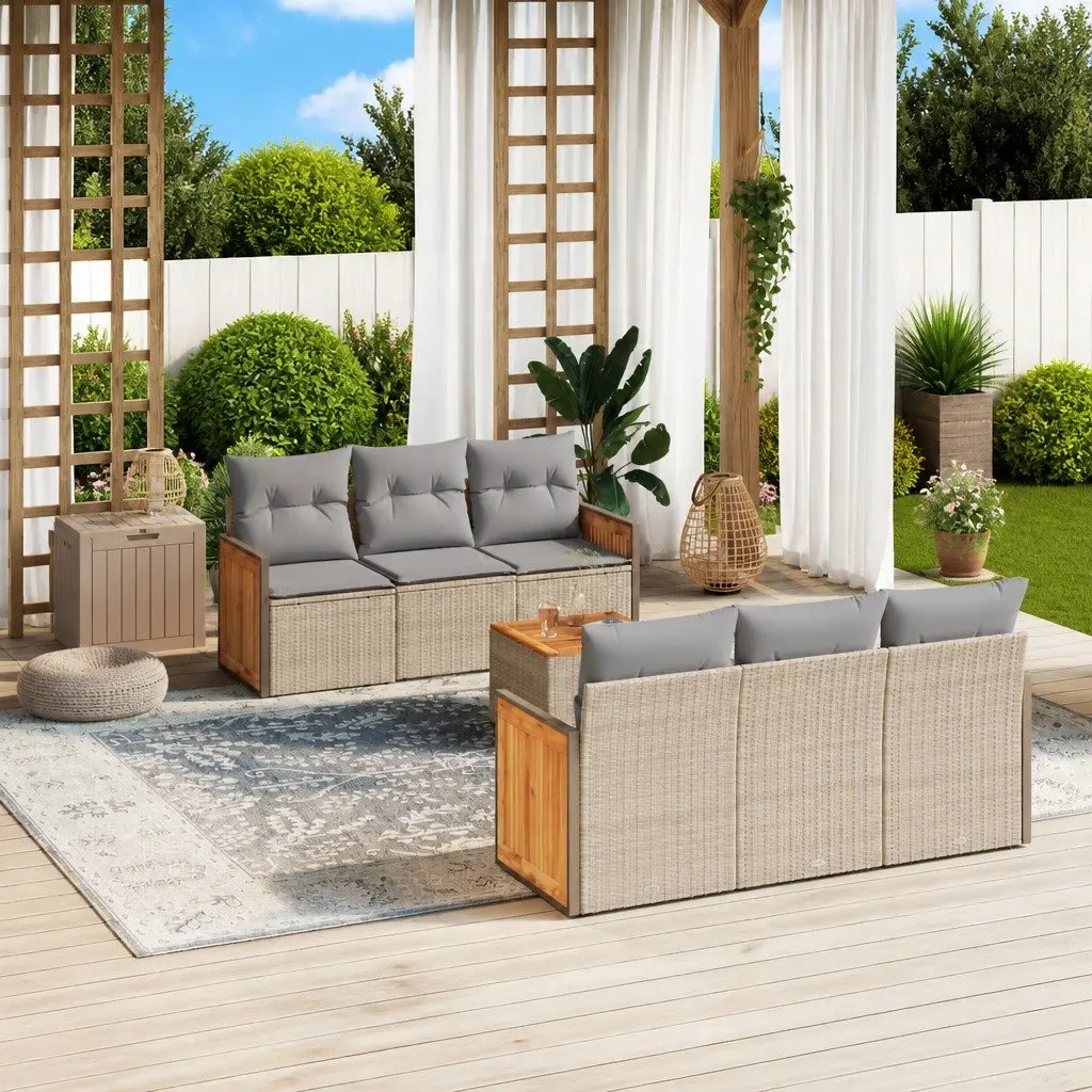 7 Piece Garden Sofa Set with Cushions Outdoor Furniture Patio Sectional Beige