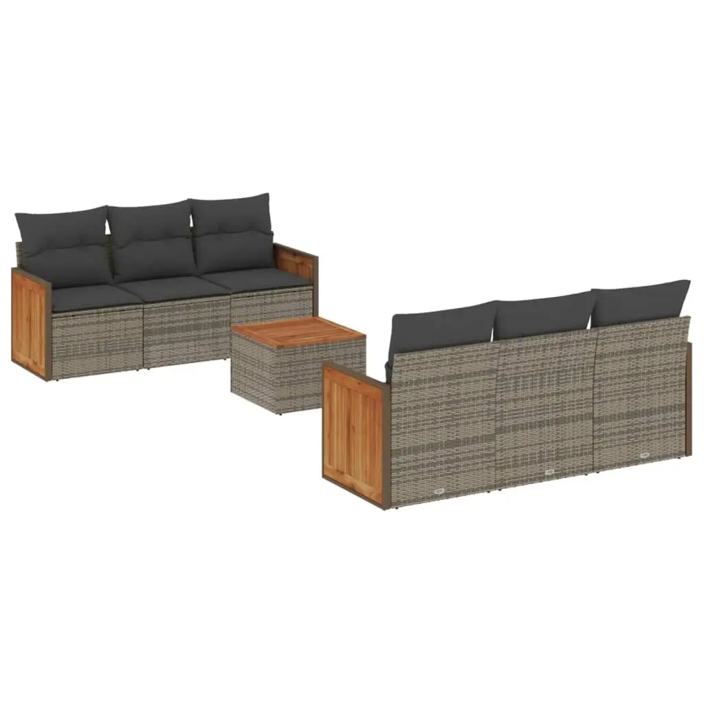 Garden Sofa Set Grey Poly Rattan 7 Piece Outdoor Patio Furniture with Cushions