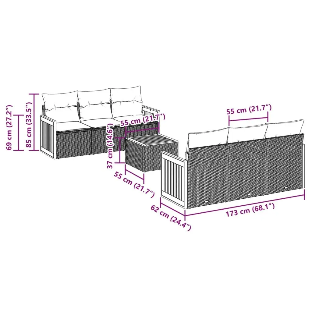 Garden Sofa Set Grey Poly Rattan 7 Piece Outdoor Patio Furniture with Cushions