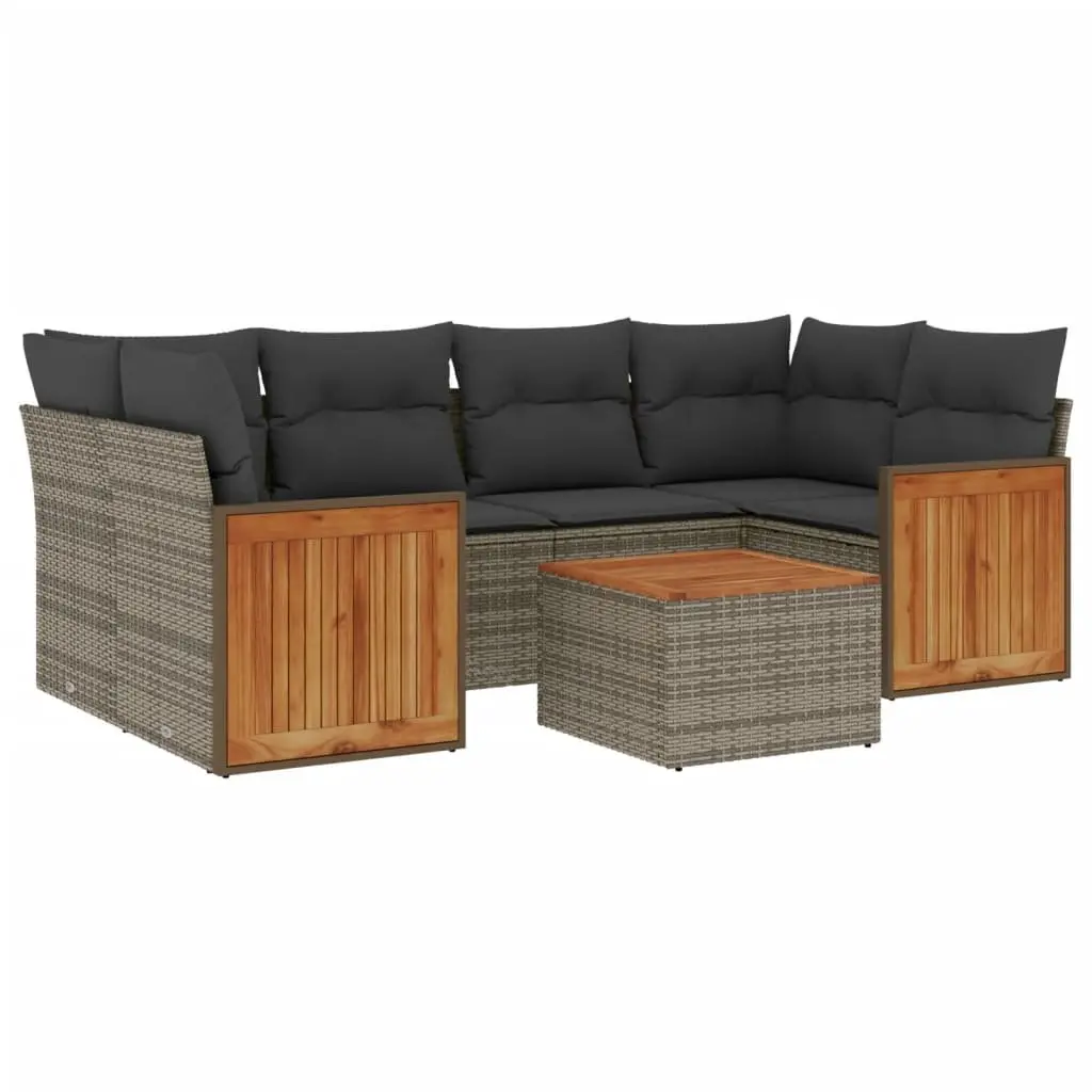 7 Piece Modular Garden Sofa Set with Cushions Grey Outdoor Furniture