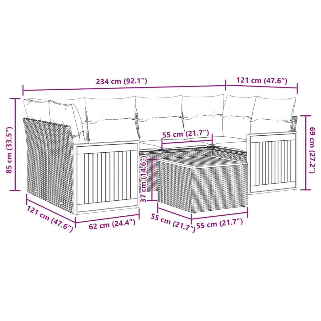 7 Piece Modular Garden Sofa Set with Cushions Grey Outdoor Furniture