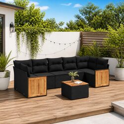 Garden Sofa Set 8 Piece Outdoor Furniture Patio Sectional with Cushions Black