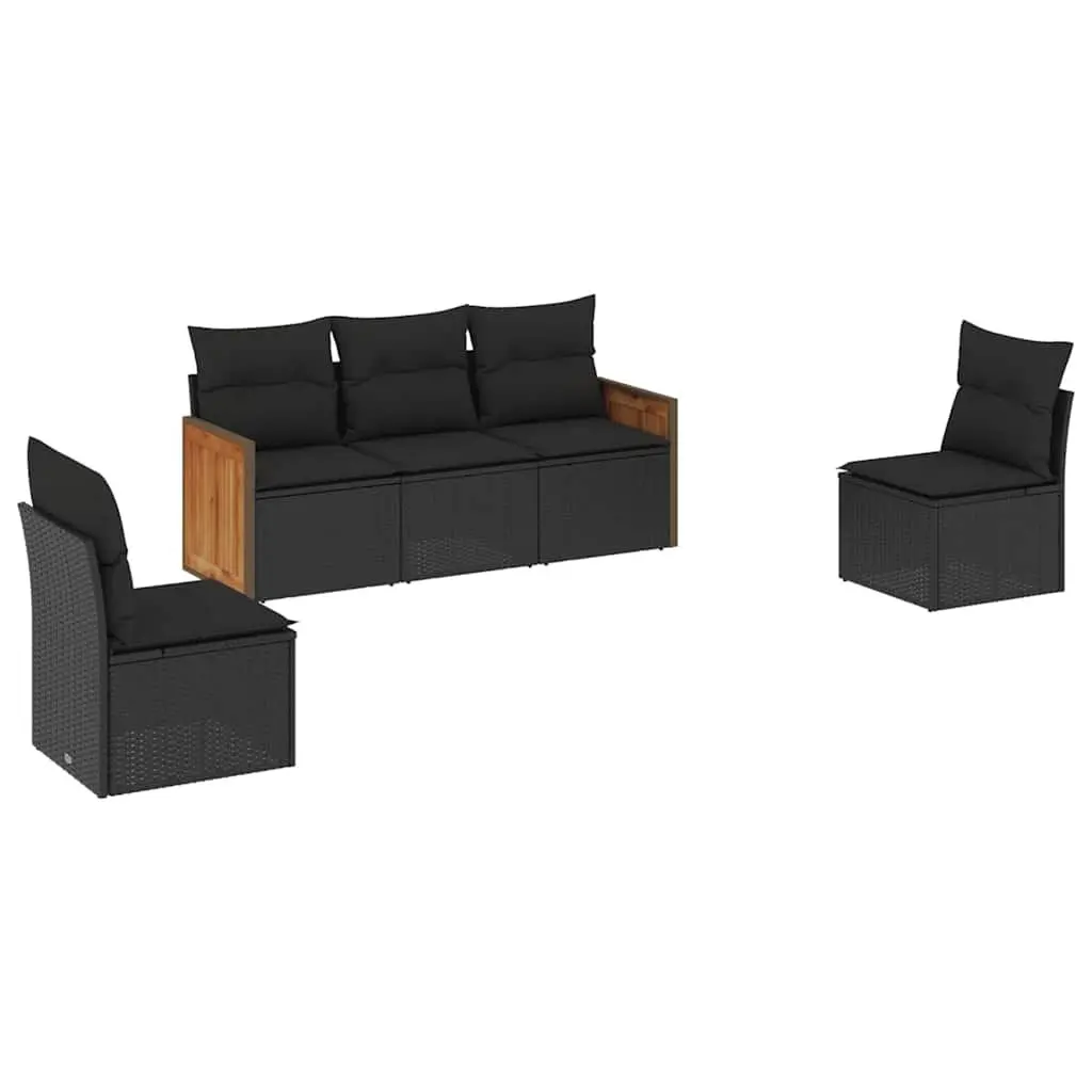 Garden Sofa Set 5 Piece Outdoor Furniture Patio Sectional Black with Cushions