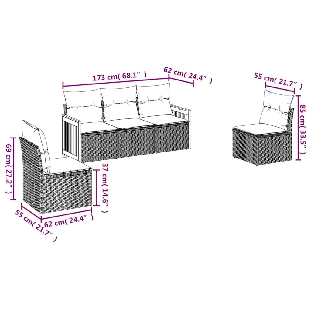 Garden Sofa Set 5 Piece Outdoor Furniture Patio Sectional Black with Cushions