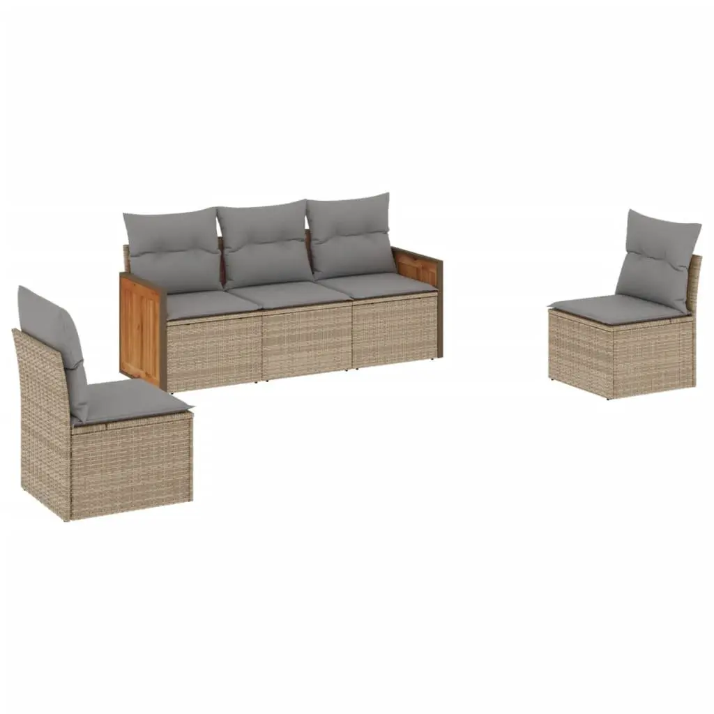 Garden Sofa Set 5 Piece Outdoor Furniture Lounge with Cushions Beige Rattan