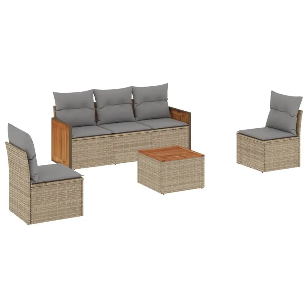 Outdoor Garden Sofa Set 6 Piece Patio Furniture with Cushions Beige Rattan