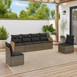 Garden Sofa Set 6 Piece Outdoor Furniture Patio Sectional Grey Cushions