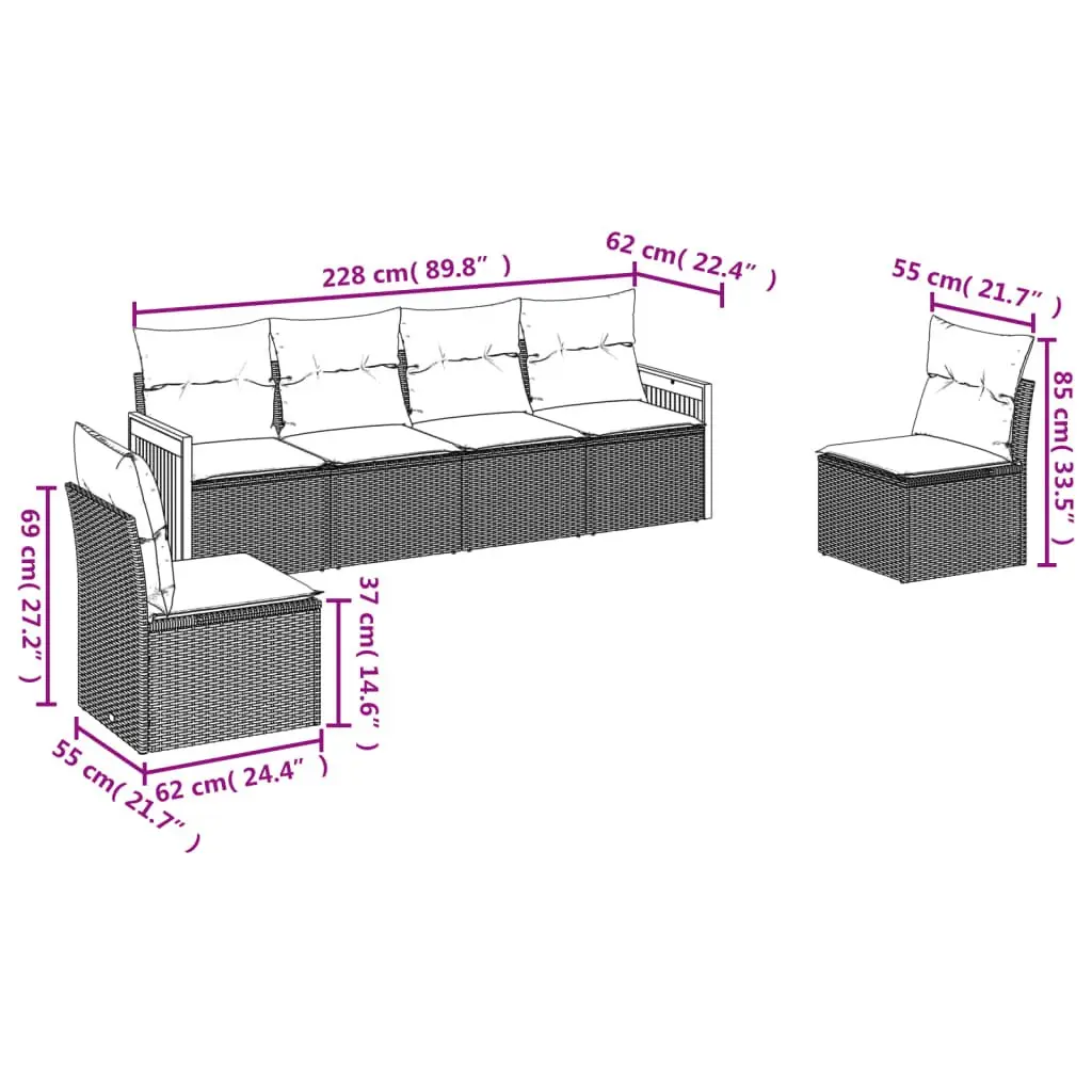 Garden Sofa Set 6 Piece Outdoor Furniture Patio Sectional Grey Cushions