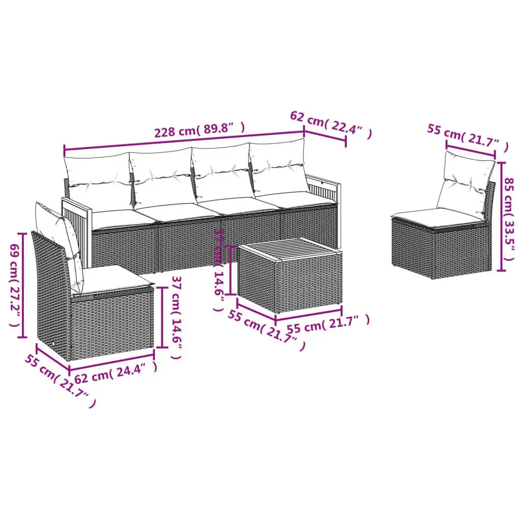 7 Piece Modular Outdoor Sofa Set with Removable Cushions Beige PE Rattan Furniture