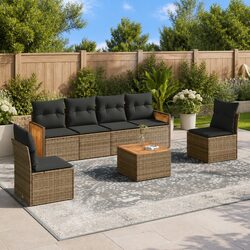 Garden Sofa Set 7 Piece Outdoor Furniture Grey Poly Rattan Modular Patio Lounge