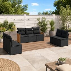 Outdoor Garden Sofa Set 7 Piece Patio Furniture with Cushions Black Modular