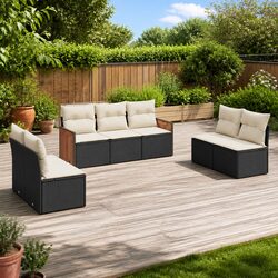 Garden Sofa Set 7 Piece Outdoor Furniture Patio Lounge Black Poly Rattan