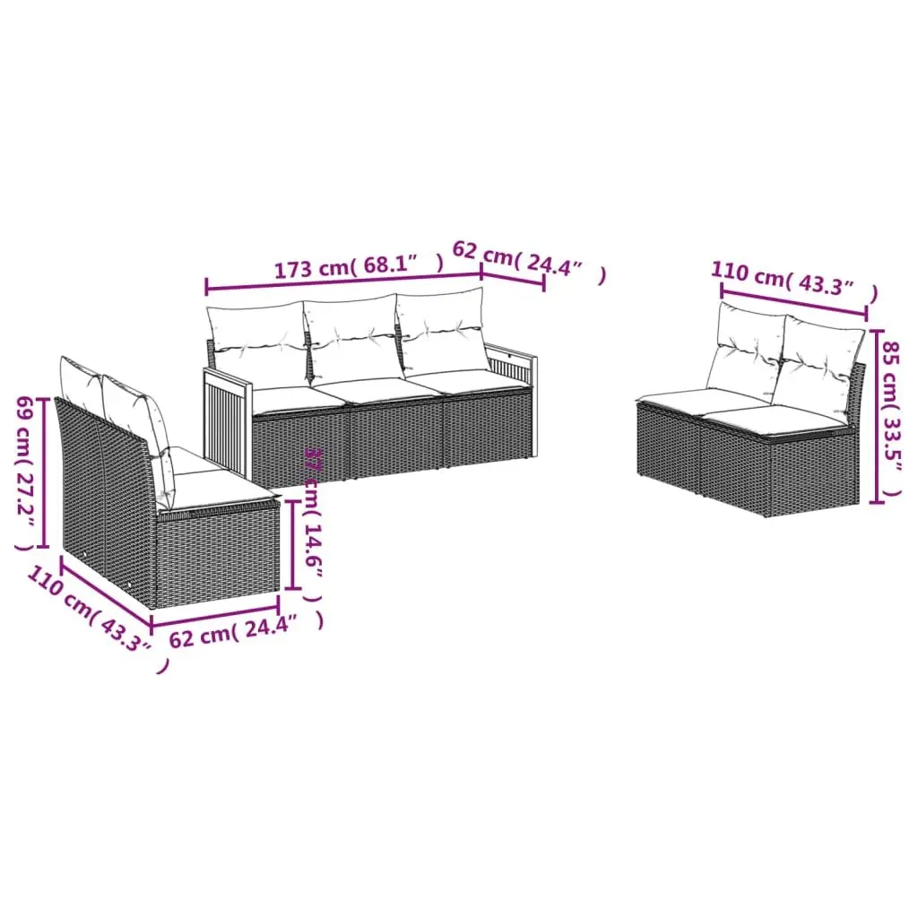 Garden Sofa Set 7 Piece Outdoor Furniture Patio Lounge Black Poly Rattan
